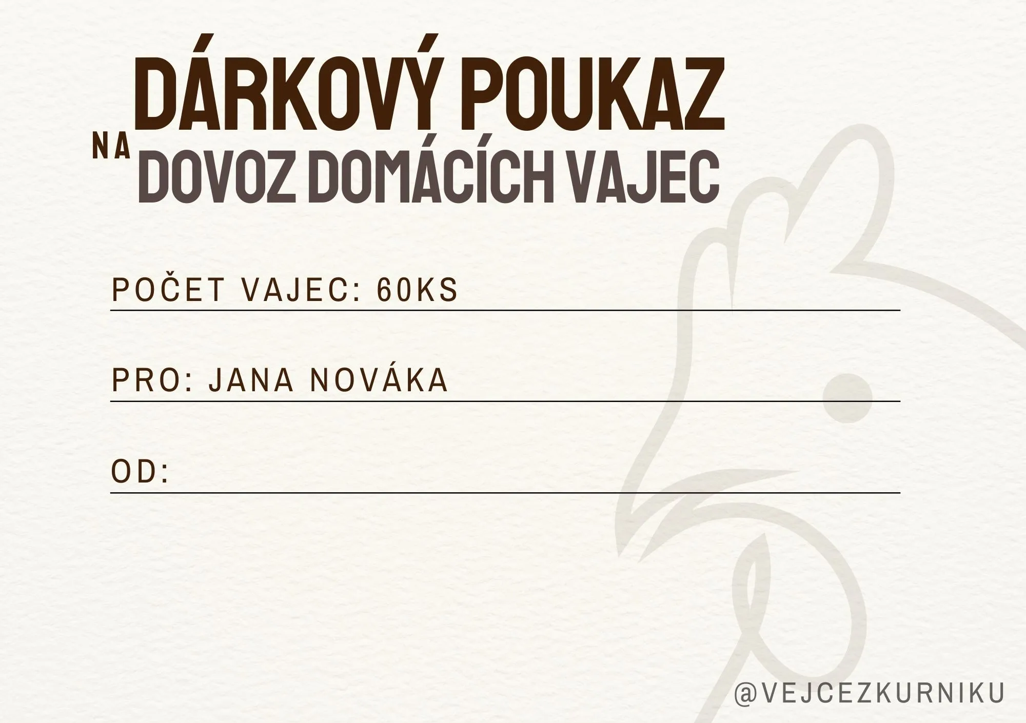 Dárkový poukaz na dovoz domácích vajec, přední strana